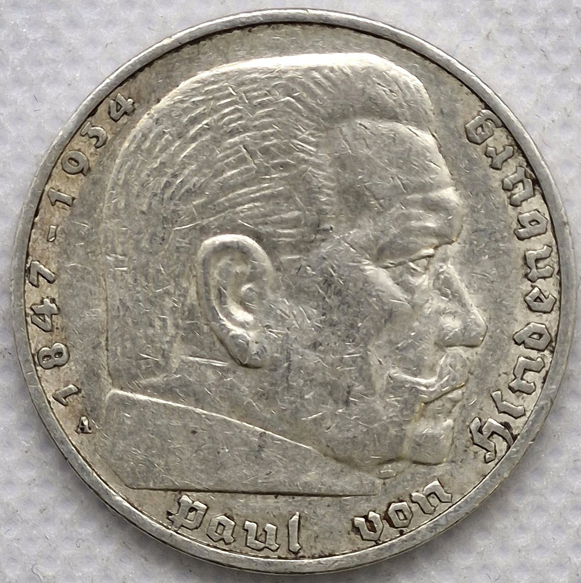 Stříbrná mince – Říšská 5 marka Paul Von Hindenburg 1936 A