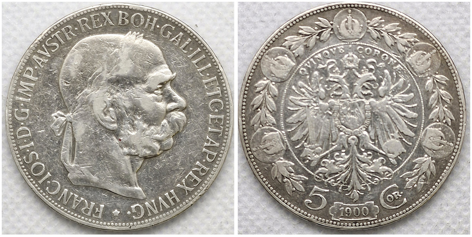 Stříbrná mince 5 koruna Franz Joseph I. 1900
