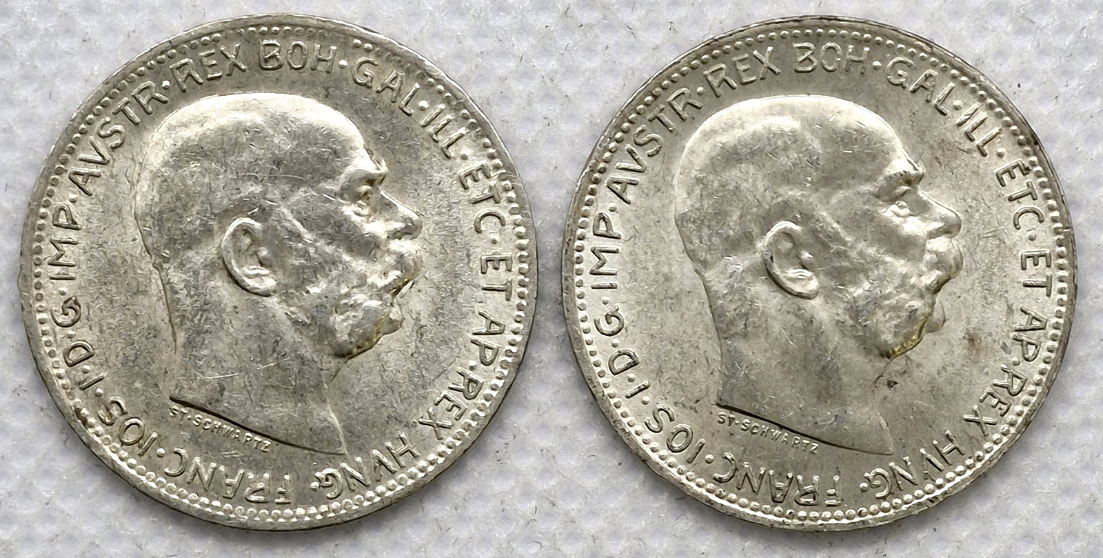 KONVOLUT 2x stříbrná mince 1 koruna 1916