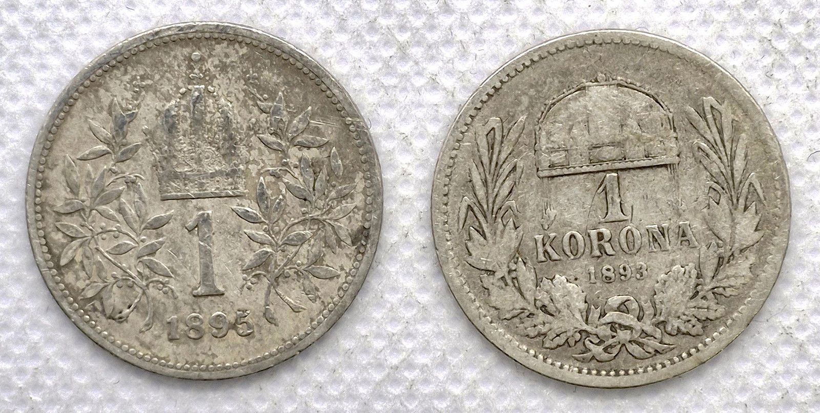 KONVOLUT 2x stříbrná mince 1 koruna 1895+1893