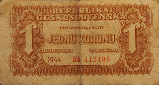 Bankovka 1 KORUNA 1944 ČESKOSLOVENSKO