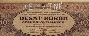 Bankovka NEPLATNÉ 10 KORUN ČESKOSLOVENSKO 1927