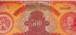 Bankovka SPECIMEN 500 KORUN ČESKOSLOVENSKO 1929