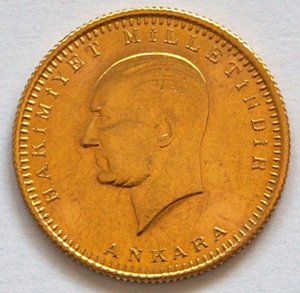ZLATÁ MINCE 100 Piaster Türkei Atatürk 1923