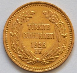 ZLATÁ MINCE 100 Piaster Türkei Atatürk 1923