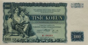 Bankovka SPECIMEN 1000 KORUN ČESKOSLOVENSKO 1934