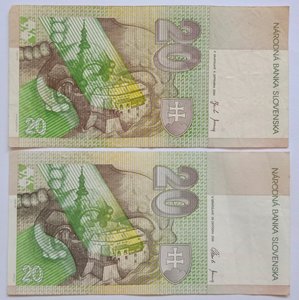 Bankovka konvolut 2x 20 Korún slovenských 2004 /2006