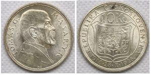 Stříbrná mince 10 Kč TOMÁŠ G. MASARYK 1928