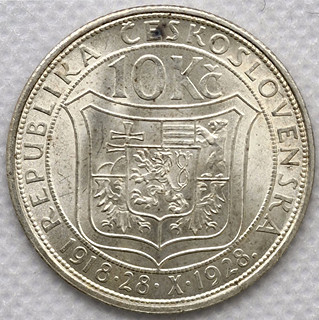 Stříbrná mince 10 Kč TOMÁŠ G. MASARYK 1928
