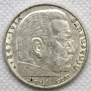Stříbrná mince – Říšská 5 marka Paul Von Hindenburg 1938 A