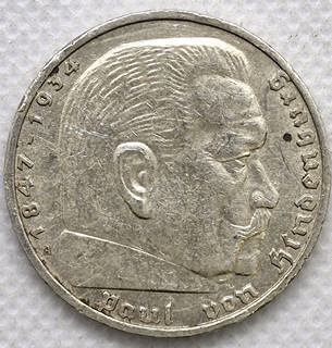 Stříbrná mince – Říšská 5 marka Paul Von Hindenburg 1939 A