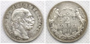 Stříbrná mince 2 korona koruna 1912