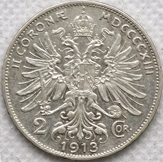 Stříbrná mince 2 corona koruna 1913