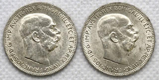 KONVOLUT 2x stříbrná mince 1 koruna 1916