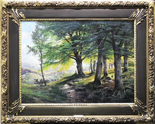 ARNEGGER Alois (1879-1963) - Krajina s vysokými stromy a sedícím poutníkem