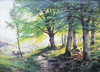 ARNEGGER Alois (1879-1963) - Krajina s vysokými stromy a sedícím poutníkem