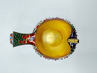Ruský stříbrný, smaltovaný kovš