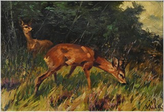 Otakar Číla (1894 - 1977) - Srnky na pastvě