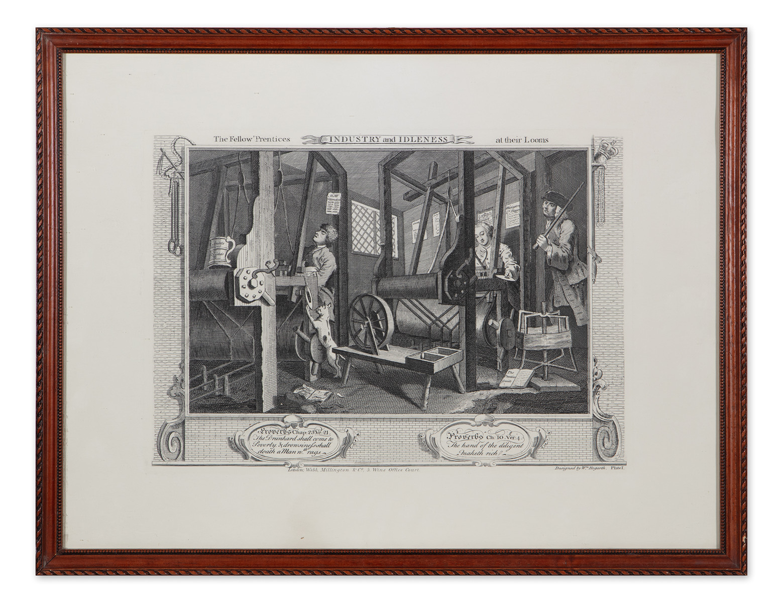 William Hogarth (1697 - 1764) - The Fellow 'Prentices at their Looms: Industry and Idleness, plate 1