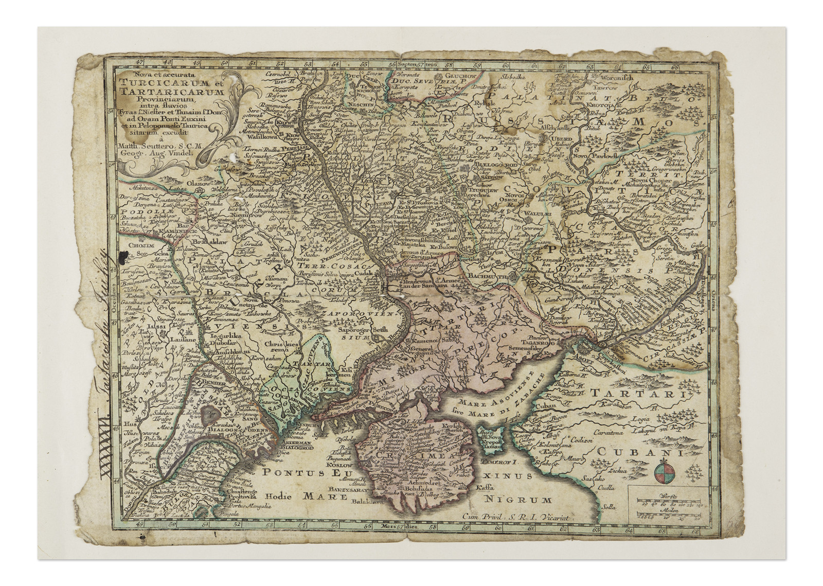 Matthäus Seutter (1678 - 1757) - Nova et accurata Turcicarum et Tartaricarum Provinciarum intra fluvios Tyras s Niester et Tanaim s Don ad Oram Ponti Euxini et in Peloponneso Taurica sitarum, excudit a Matth. Seutter S.C.M. Geogr. Aug. Vindel.