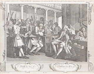 William Hogarth (1697 - 1764) - The Industrious 'Prentice Alderman of London, the Idle One Brought Before Him & Impeached by His Accomplice