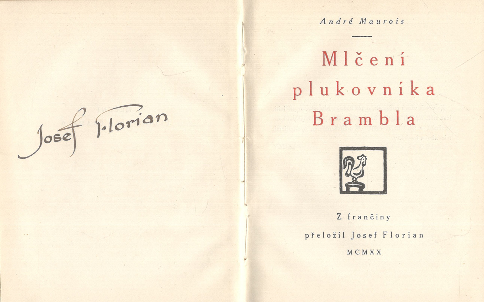 Josef Florian (1873 - 1941) - A. Maurois: Mlčení plukovníka Brambla