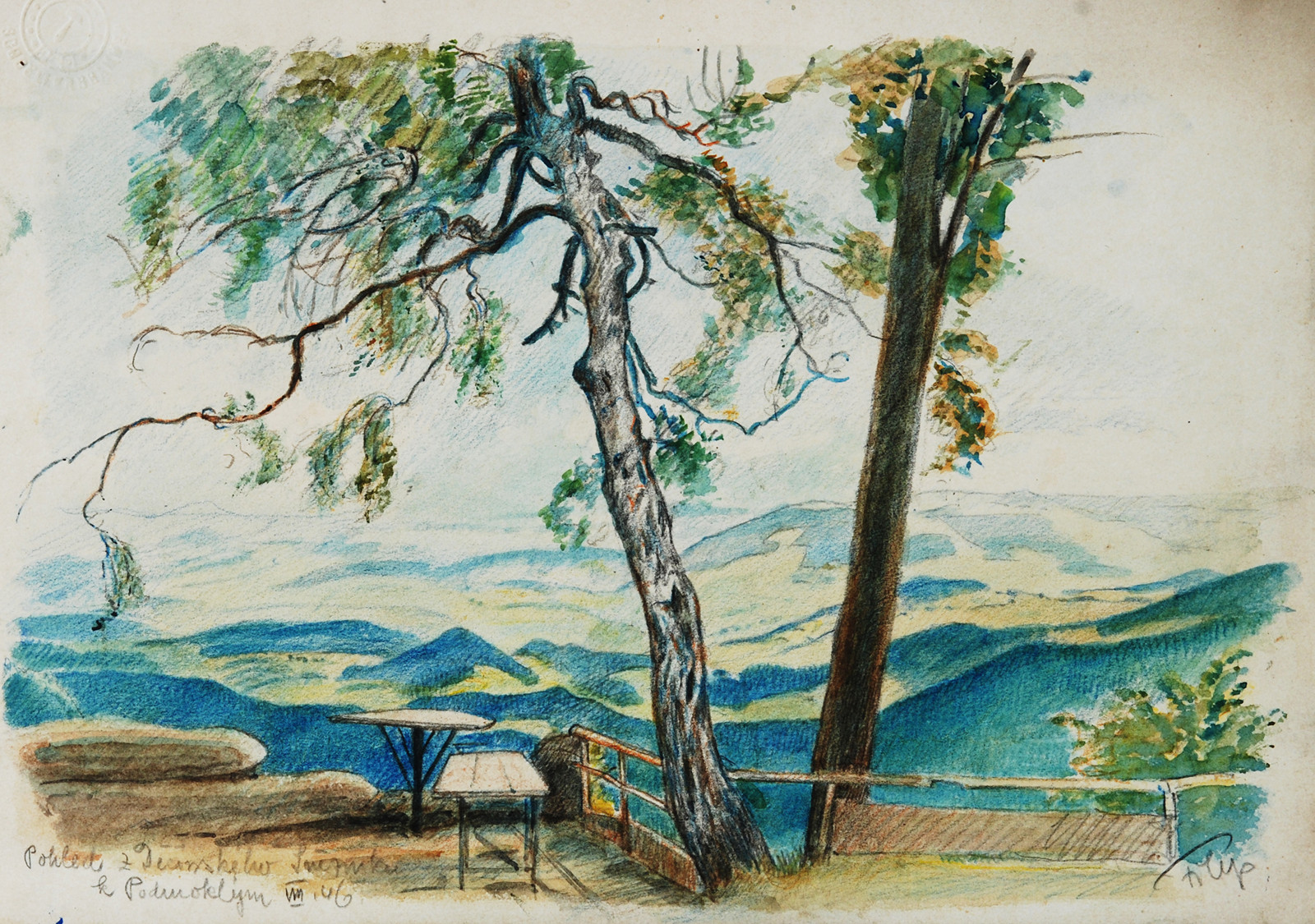 Karel Filip (1884 - ?) - Pohled z Děčínského Sněžníku k Podmoklým