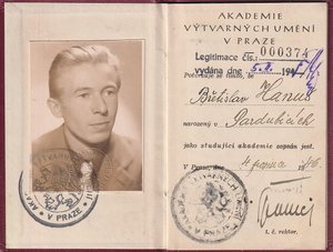 Otakar Španiel (1881 - 1955) - Studentská legitimace Břetislava Hanuše