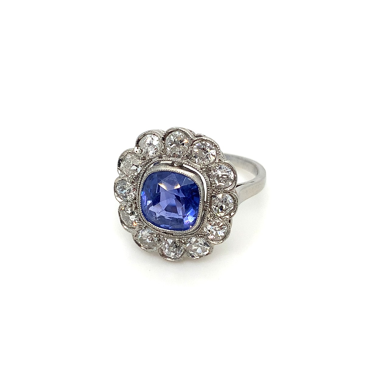 Prsten s diamanty a safírem | Art deco | platina | Československo 1930 | znalecký posudek