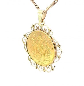 Zlatý přívěs s mincí Franz Josef I., 1909, rakouská ražba