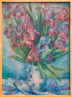 Hlobilová Mrkvičková Marie (1903-1999) - Kytice kosatců v bílo-modrém džbáně