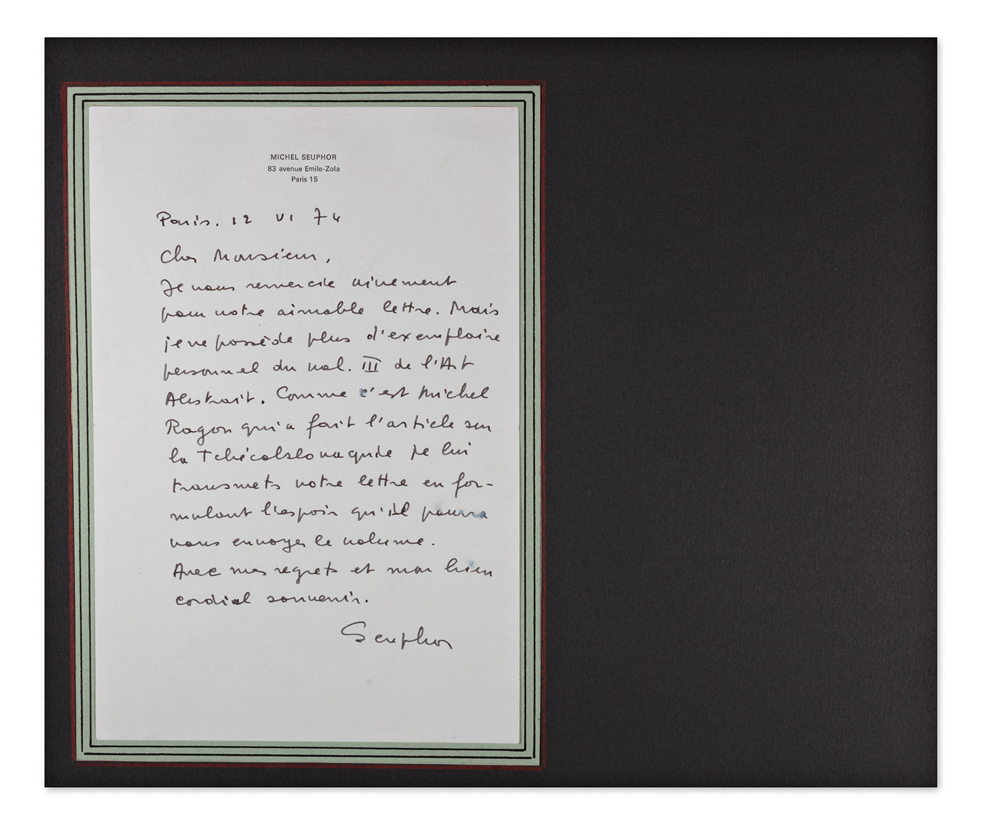 Michel Seuphor (1901-1999) - Letter with signature