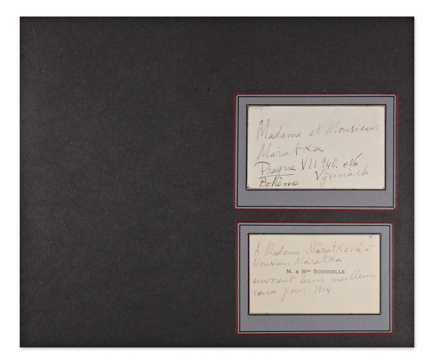 Émile-Antoine Bourdelle (1861-1929) - A small envelope and a business card with a wish addressed to Josef Mařatka and his wife