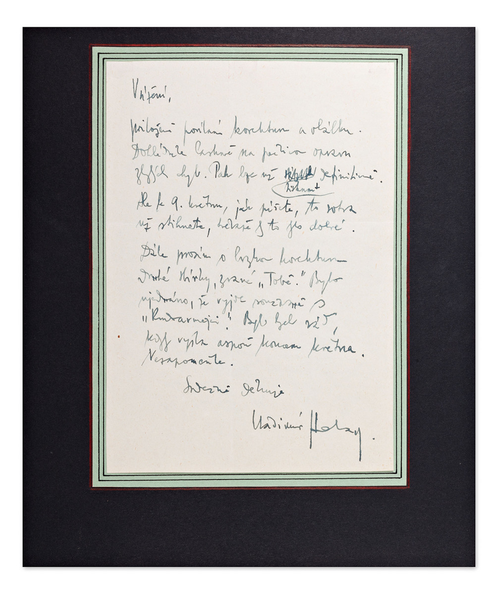 Vladimír Holan (1905-1980) - Handwritten letter