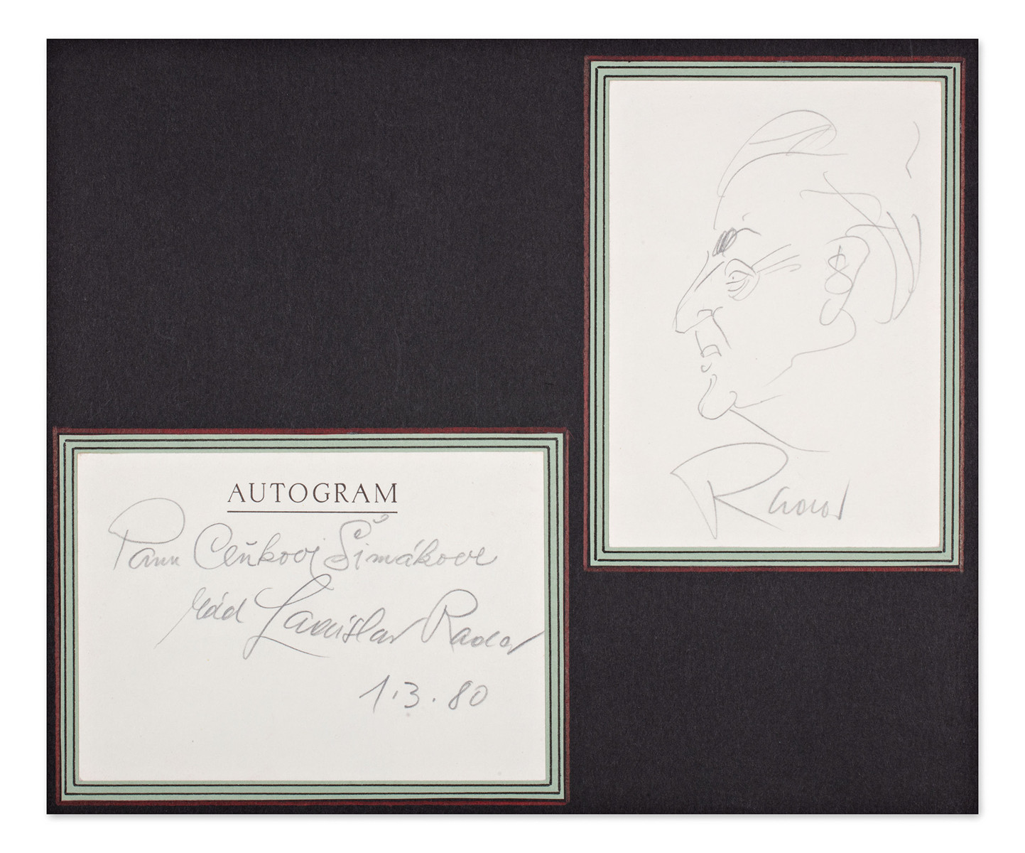 Ladislav Rada (1929-2021) - Original autograph and caricature of Mr. Šimák