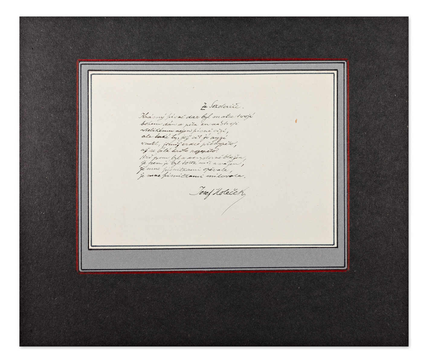 Josef Holeček (1853-1929) - Handwritten verse from the book Sokolović