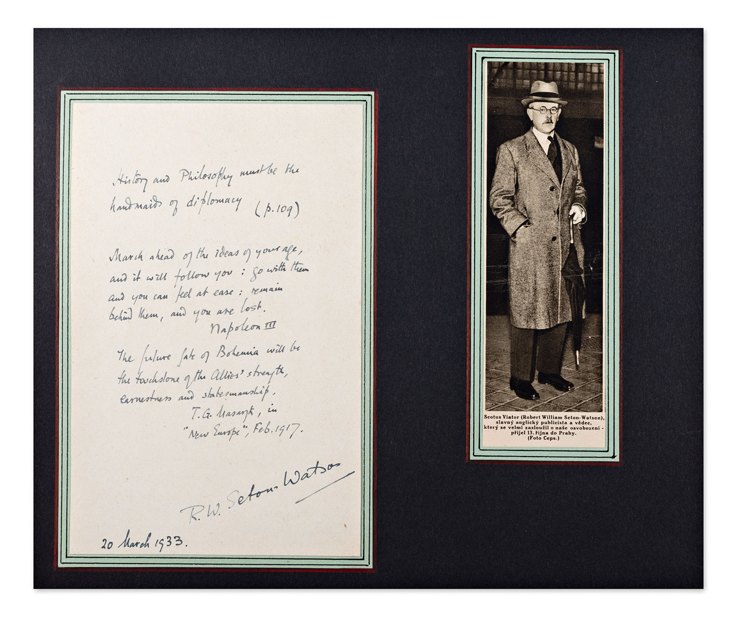 Robert William Seton-Watson (1879-1951) - Handwritten message with quote