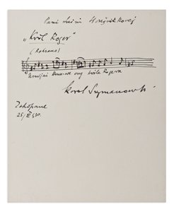Karol Maciej Szymanowski (1882-1937) - Handwritten signature with musical notation and dedication
