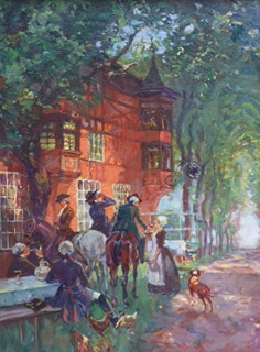 ALOIS WIERER (1878-1945) - ZASTÁVKA VE VÝLETNÍM HOSTINCI PŘI NEDĚLNÍ VYJÍŽĎCE