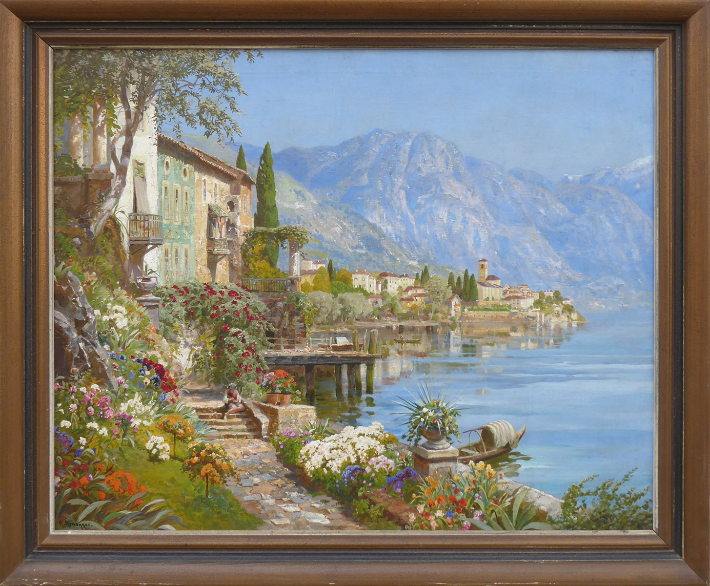 ALOIS ARNEGGER (1879-1963) - VILY V NEAPOLSKÉM ZÁLIVU NA POBŘEŽÍ AMALFI - ROZMĚRNÁ OLEJOMALBA