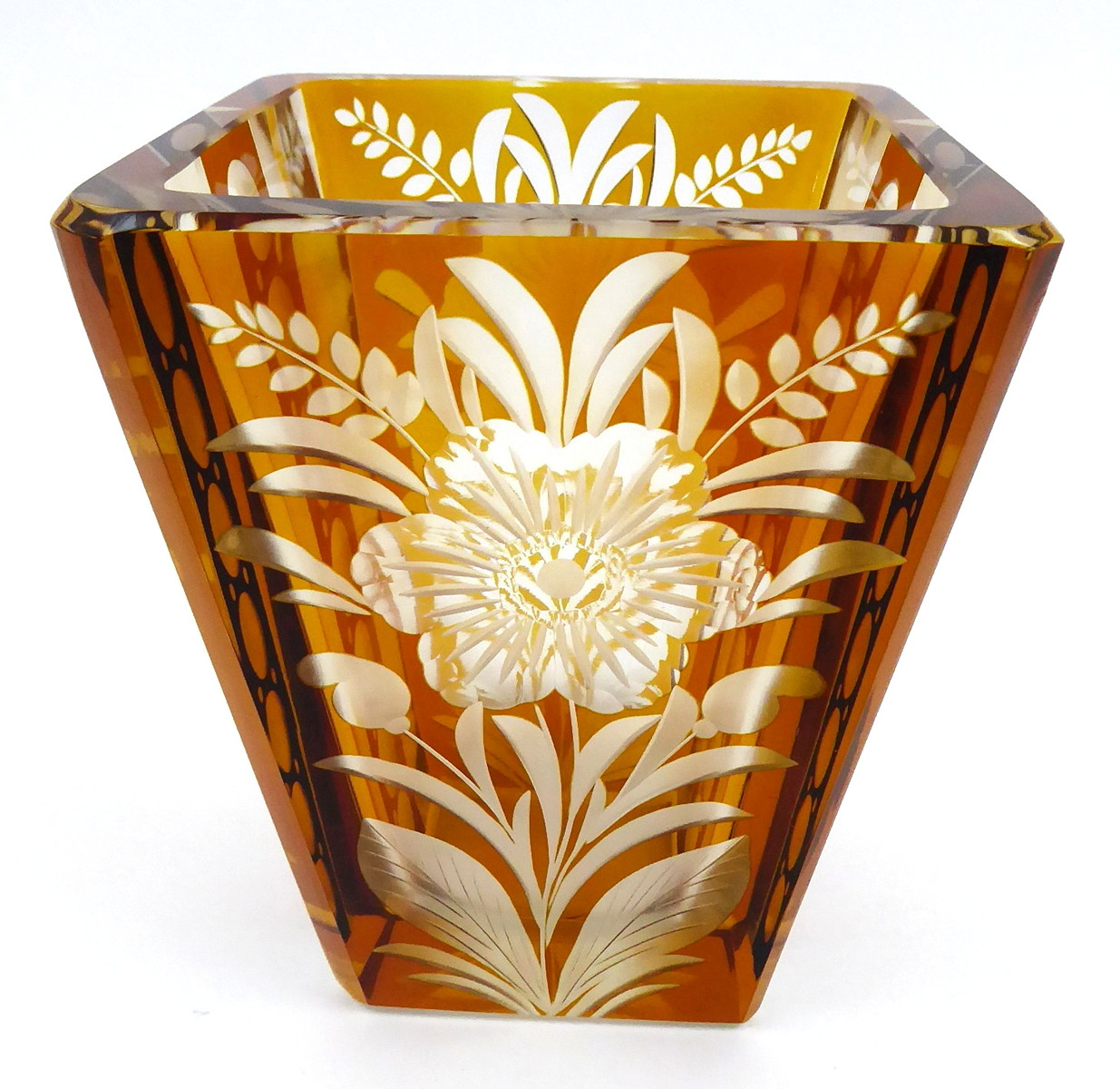 ART DECO RUČNĚ BROUŠENÁ VÁZA S AMBROVOU LAZUROU