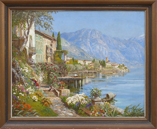 ALOIS ARNEGGER (1879-1963) - VILY V NEAPOLSKÉM ZÁLIVU NA POBŘEŽÍ AMALFI - ROZMĚRNÁ OLEJOMALBA