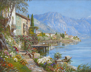 ALOIS ARNEGGER (1879-1963) - VILY V NEAPOLSKÉM ZÁLIVU NA POBŘEŽÍ AMALFI - ROZMĚRNÁ OLEJOMALBA