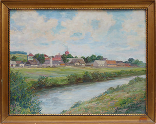 KAREL UHER (NAR. 1891) - POHLED NA VESNICI OD ŘEKY