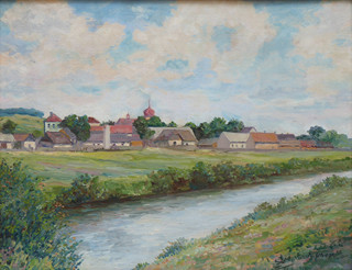 KAREL UHER (NAR. 1891) - POHLED NA VESNICI OD ŘEKY