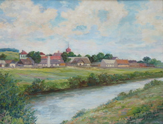 KAREL UHER (NAR. 1891) - POHLED NA VESNICI OD ŘEKY