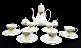 BØJRN WIINBLAD (1918-2006), HANS WOHLRAB (1905-1978) - ROSENTHAL, MODEL ROMANZE - LUXUSNÍ KÁVOVÝ RUČNĚ ZLACENÝ SERVIS, MODEL 1250