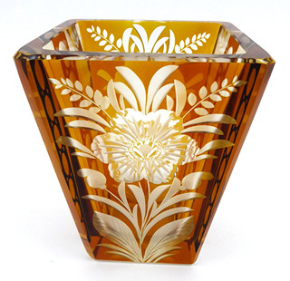 ART DECO RUČNĚ BROUŠENÁ VÁZA S AMBROVOU LAZUROU