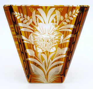 ART DECO RUČNĚ BROUŠENÁ VÁZA S AMBROVOU LAZUROU