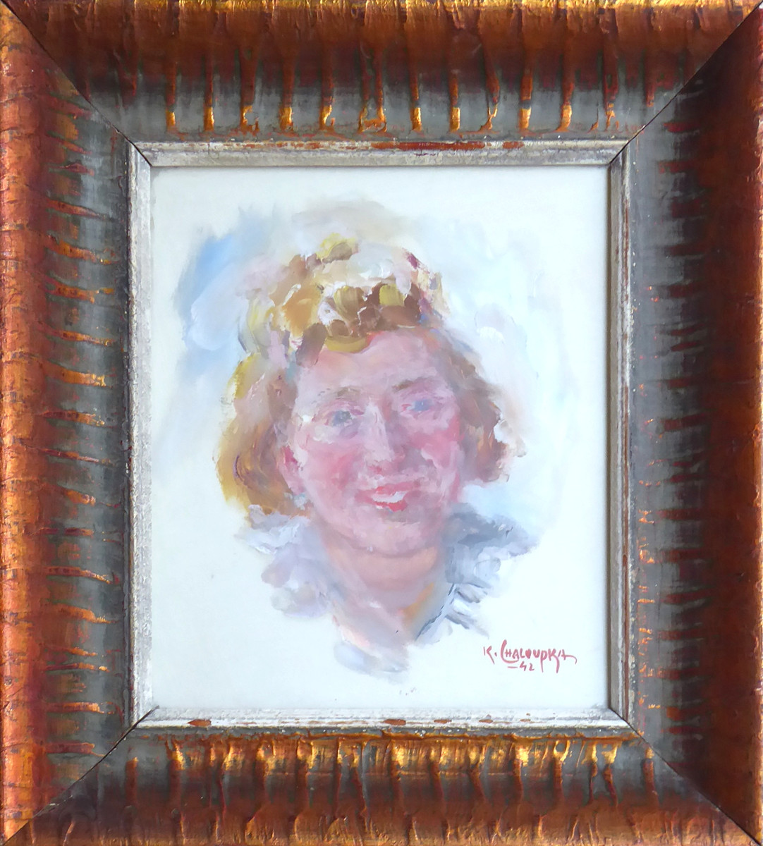 KAREL CHALOUPKA (1889-1969) - PORTRÉT SMĚJÍCÍ SE DÍVKY